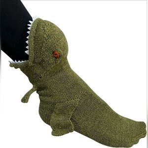 NWT Lolat Dinosaur Knit Socks | Olive Green 3D T-Rex Novelty Socks Womens Small
